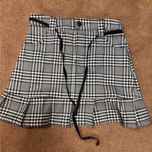 Ardene Black and White Plaid High Low Skirt